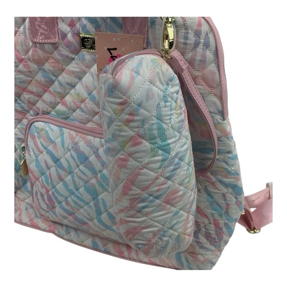 Quilted Backpack Pastel Zebra Backpack Set Matching Pouch main image 4